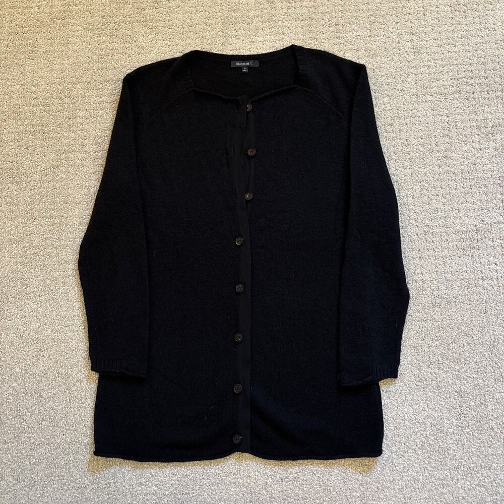 Lafayette 148 New York 100% Cashmere Black Button Up Cardigan Women’s Size Small